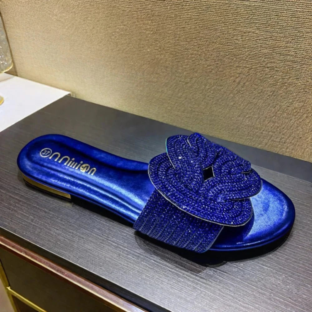 Dropshipping Custom Logo 2024 New Styles Colorful Rhinestone Women`s Slippers Fashion Beach Shoes Slides