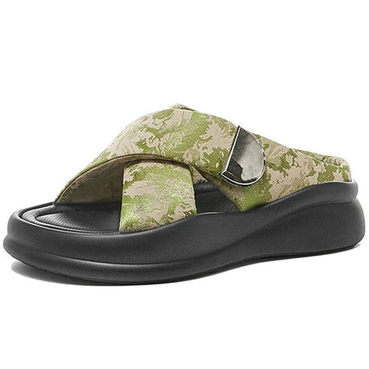 Dropshipping Custom Logo 2024 New Trend Cross-Flop Thick-Soled Beach Sandals for Women Open Toe Anti-Slip Casual Slippers