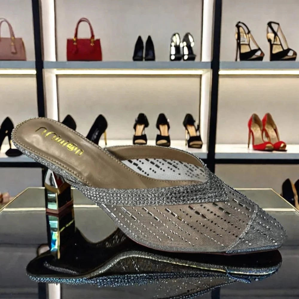 Dropshipping Custom Logo 2024 New Women's Fashionable Black Mesh Stiletto Heeled Sandals Sexy Pointed Toe High Heels Shoes