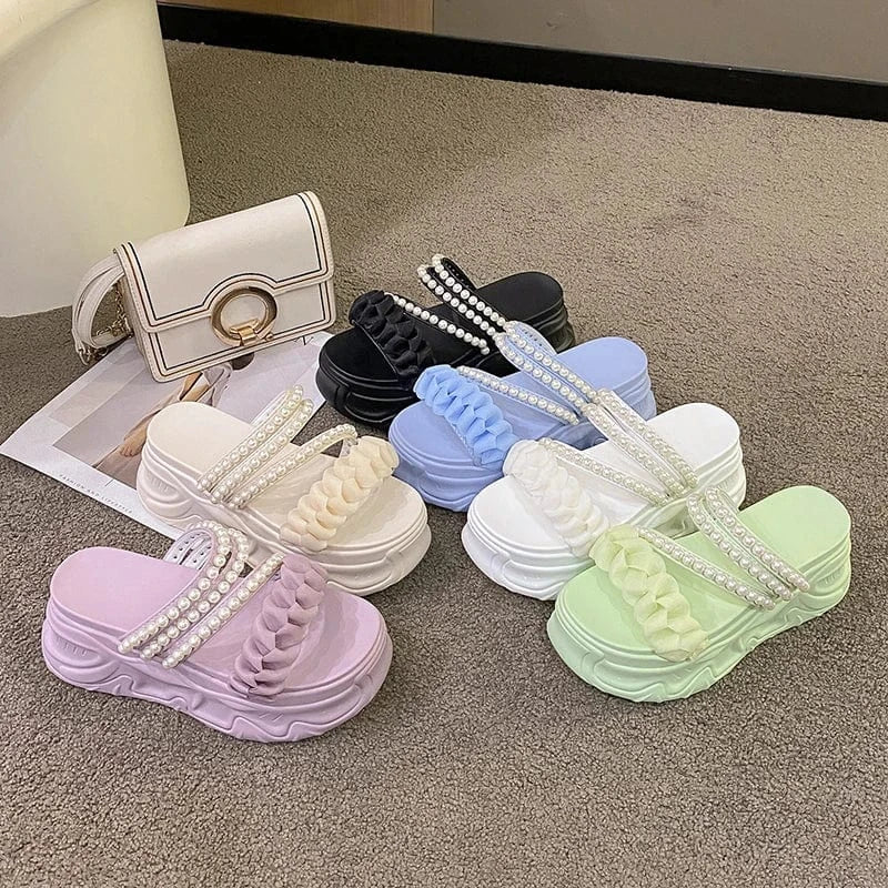 Dropshipping Custom Logo 2024 Women's Fashion Bohemian Roman Pearl Platform Sandals with EVA and PU Insoles