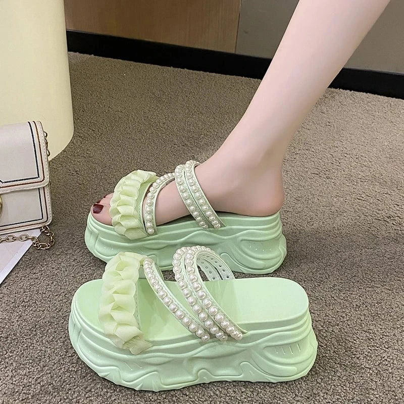 Dropshipping Custom Logo 2024 Women's Fashion Bohemian Roman Pearl Platform Sandals with EVA and PU Insoles