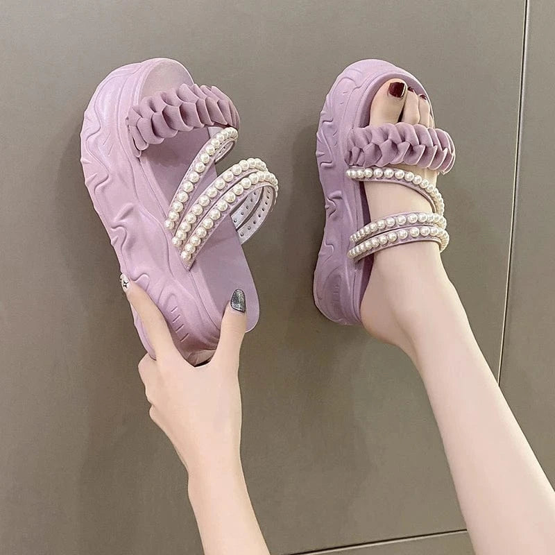 Dropshipping Custom Logo 2024 Women's Fashion Bohemian Roman Pearl Platform Sandals with EVA and PU Insoles