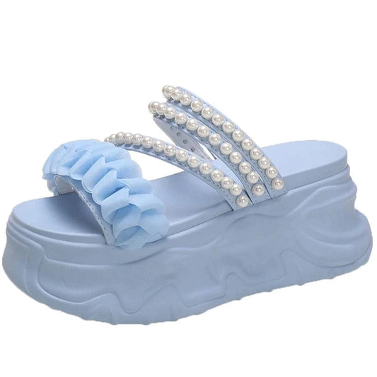 Dropshipping Custom Logo 2024 Women's Fashion Bohemian Roman Pearl Platform Sandals with EVA and PU Insoles