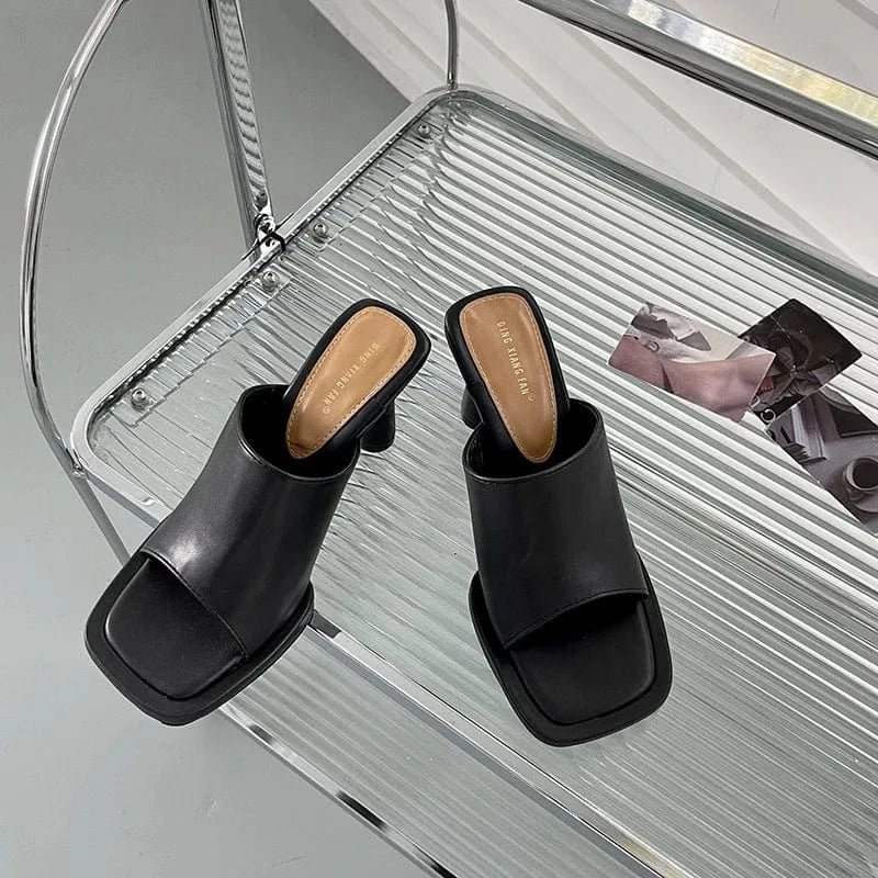 Dropshipping Custom Logo Blue High-Heeled Slides Women Shoes Open Toe Square Stiletto Sandals for Summer