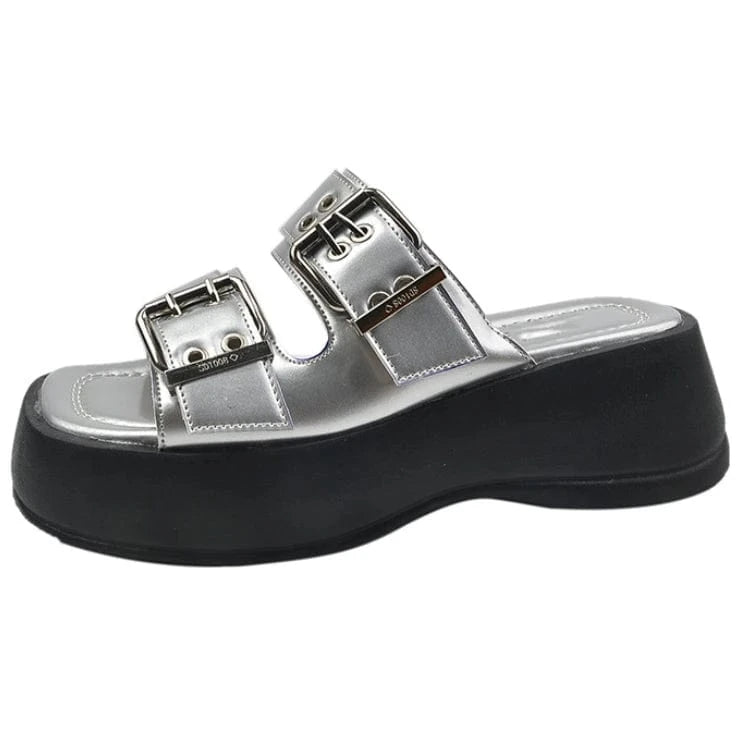 Dropshipping Custom Logo Chunky Platform Metal Buckle Ladies Designer Slippers Y2K style Slides Slippers for Women