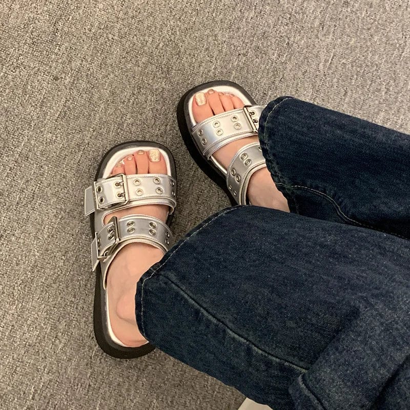 Dropshipping Custom Logo Chunky Platform Metal Buckle Ladies Designer Slippers Y2K style Slides Slippers for Women