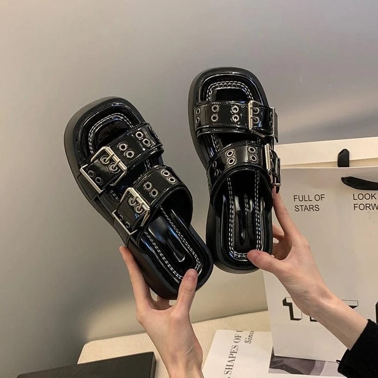 Dropshipping Custom Logo Chunky Platform Metal Buckle Ladies Designer Slippers Y2K style Slides Slippers for Women