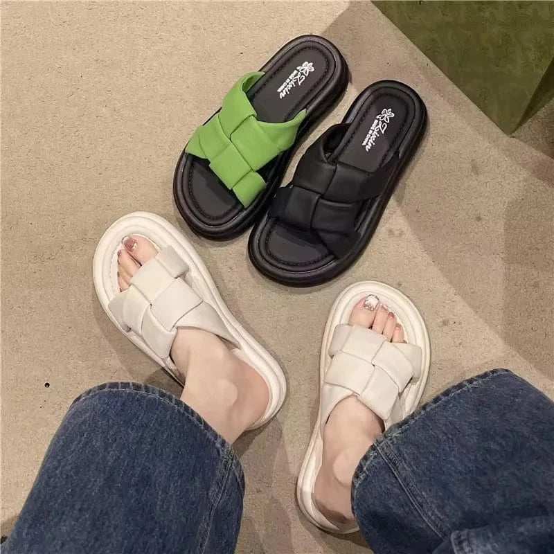 Dropshipping Custom Logo Colorful Women's Walking Slides Cross Band 2024 Summer Anti-Slippery Lightweight Ladies Slippers
