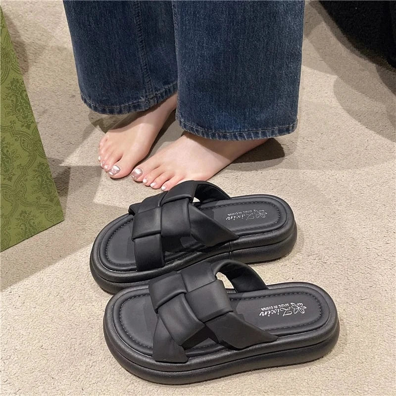 Dropshipping Custom Logo Colorful Women's Walking Slides Cross Band 2024 Summer Anti-Slippery Lightweight Ladies Slippers