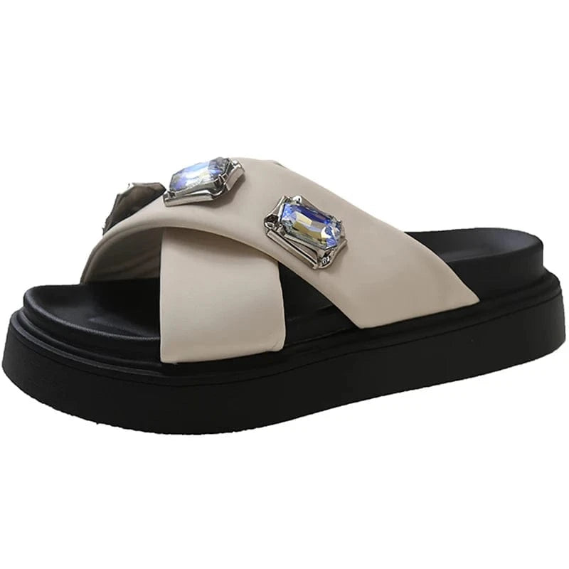 Dropshipping Custom Logo Designer Slippers Ladies Rhinestone Fashion Comfortable Slides Slippers Women