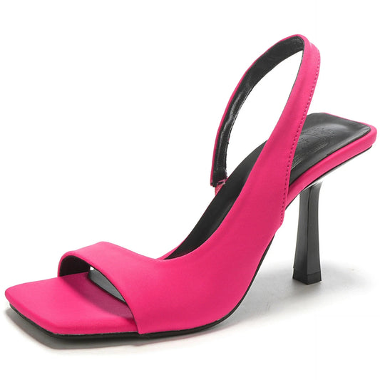 Dropshipping Custom Logo Fashion Designer Red Color Women High Heel Square Toe Pumps Thin Heels Sandals