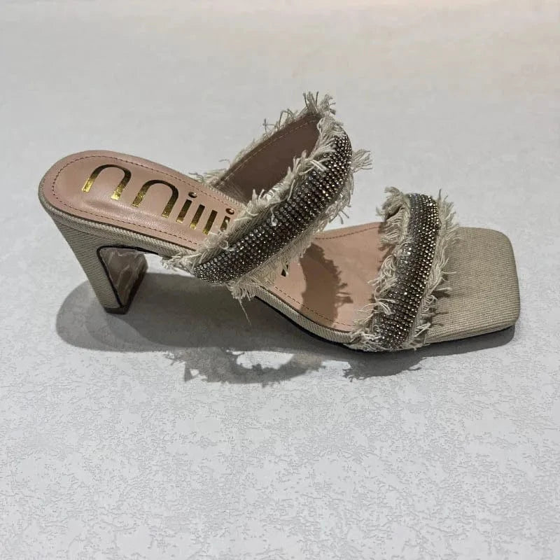 Dropshipping Custom Logo Fashion Rhinestone Women's Summer High Heels Sandals Sexy Ladies Party Shoes