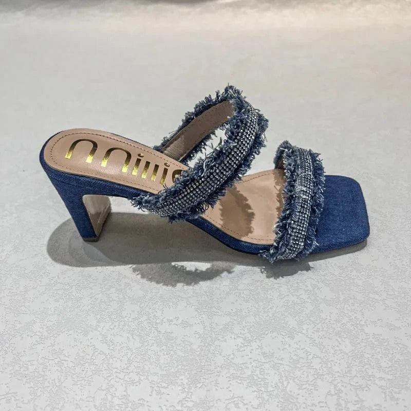 Dropshipping Custom Logo Fashion Rhinestone Women's Summer High Heels Sandals Sexy Ladies Party Shoes