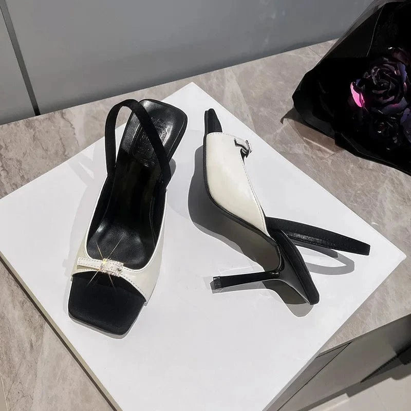 Dropshipping Custom Logo Fashion Trend Women`s Thin High Heels Open Square Toe Pumps Ankle Strap Heeled Sandals