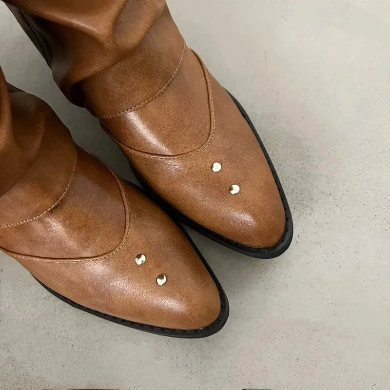 Dropshipping Custom Logo High Heels Women's Western Cowboy Boots Long Knight Boots Pointed Shoes Rubber Insole for Autumn