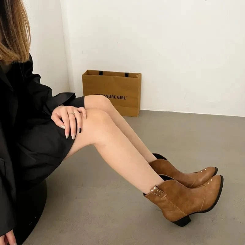 Dropshipping Custom Logo High Heels Women's Western Cowboy Boots Long Knight Boots Pointed Shoes Rubber Insole for Autumn