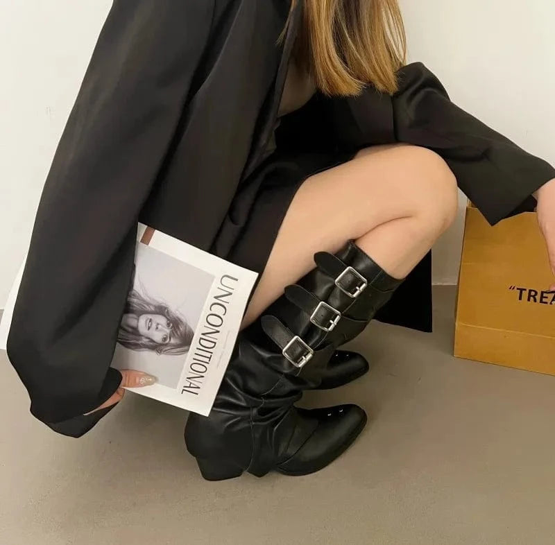 Dropshipping Custom Logo High Heels Women's Western Cowboy Boots Long Knight Boots Pointed Shoes Rubber Insole for Autumn