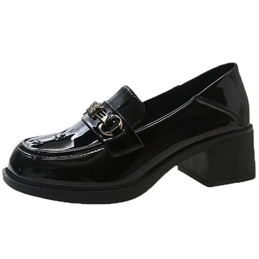 Dropshipping Custom Logo New Design Chunky Platform Leather Shoes Women High Heels Slip-On Casual Loafers for Girls