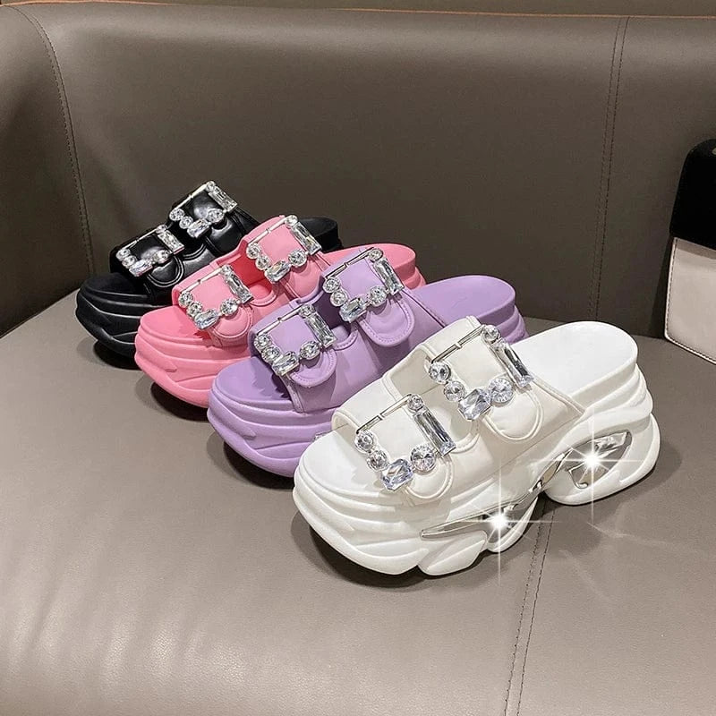 Dropshipping Custom Logo Purple Fashion Metal Buckle Women's Wedges Sandals Designer Ladies Platform Sandals