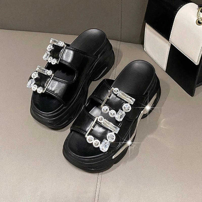 Dropshipping Custom Logo Purple Fashion Metal Buckle Women's Wedges Sandals Designer Ladies Platform Sandals