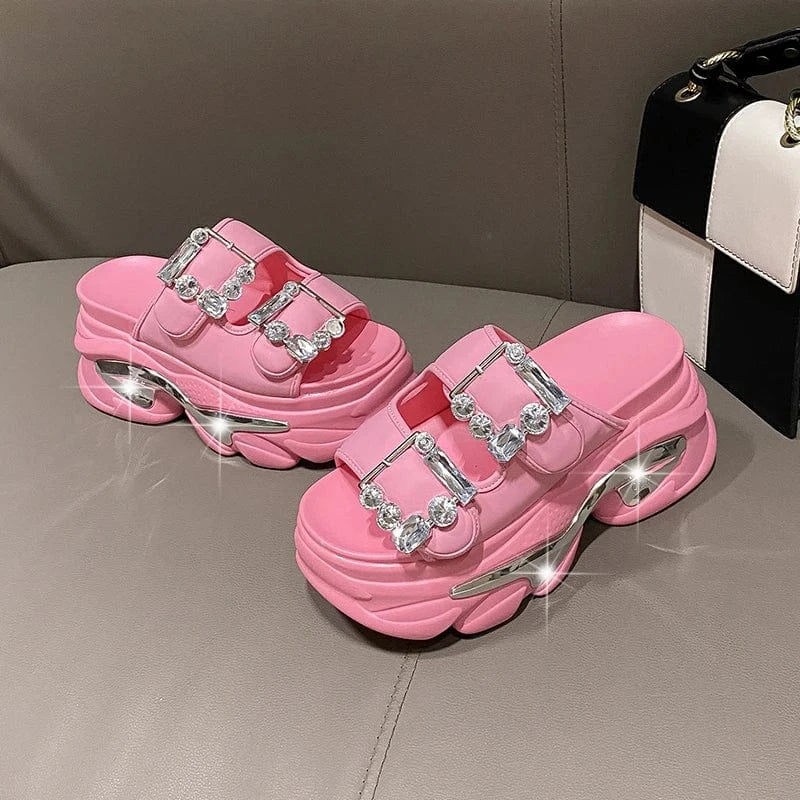 Dropshipping Custom Logo Purple Fashion Metal Buckle Women's Wedges Sandals Designer Ladies Platform Sandals