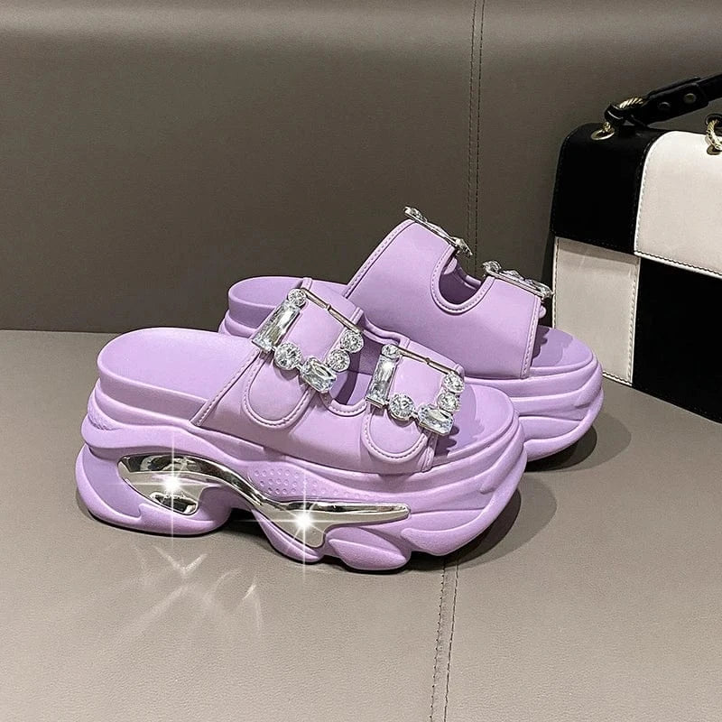 Dropshipping Custom Logo Purple Fashion Metal Buckle Women's Wedges Sandals Designer Ladies Platform Sandals