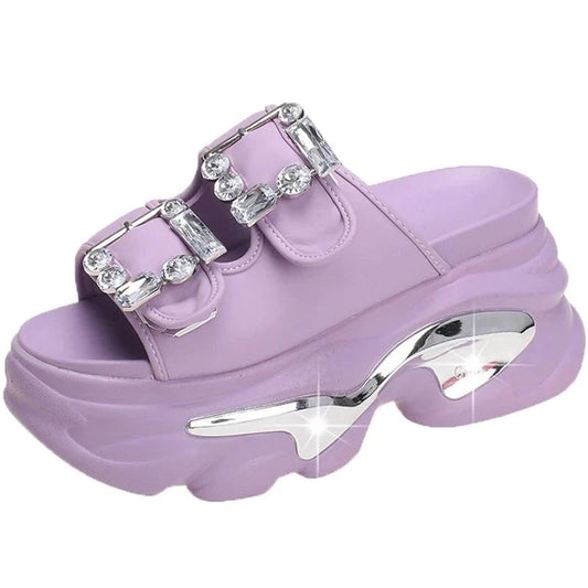 Dropshipping Custom Logo Purple Fashion Metal Buckle Women's Wedges Sandals Designer Ladies Platform Sandals