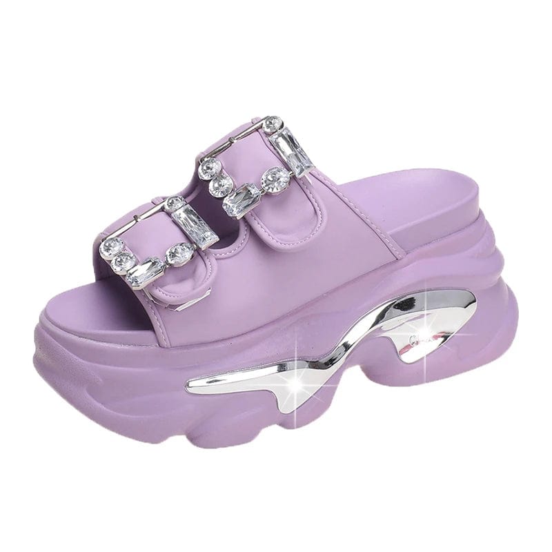 Dropshipping Custom Logo Purple Fashion Metal Buckle Women's Wedges Sandals Designer Ladies Platform Sandals