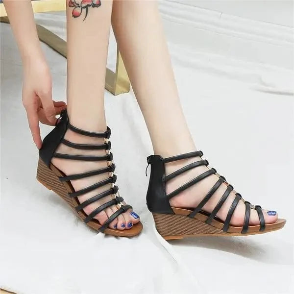Dropshipping Custom Logo Retro Hollow Rome Sandals Comfortable Open Toe Heel Fashion Platform Design Wedges Sandals for Women