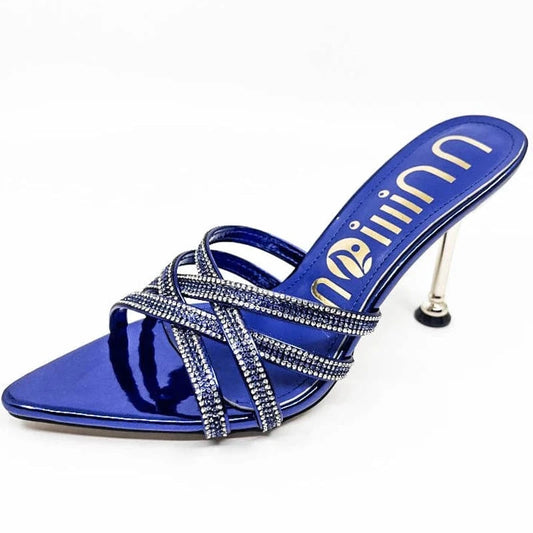 Dropshipping Custom Logo Sexy Rhinestone Stiletto Heeled Sandals Women Shoes Pointed Toe High Heels Slippers for Ladies