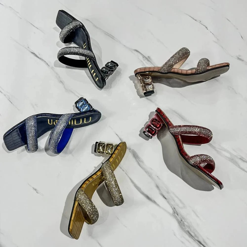 Dropshipping Custom Logo Sexy Style Women's Rhinestone Heeled Sandals High Heels Anti-Slippery Height Increasing Summer Slides