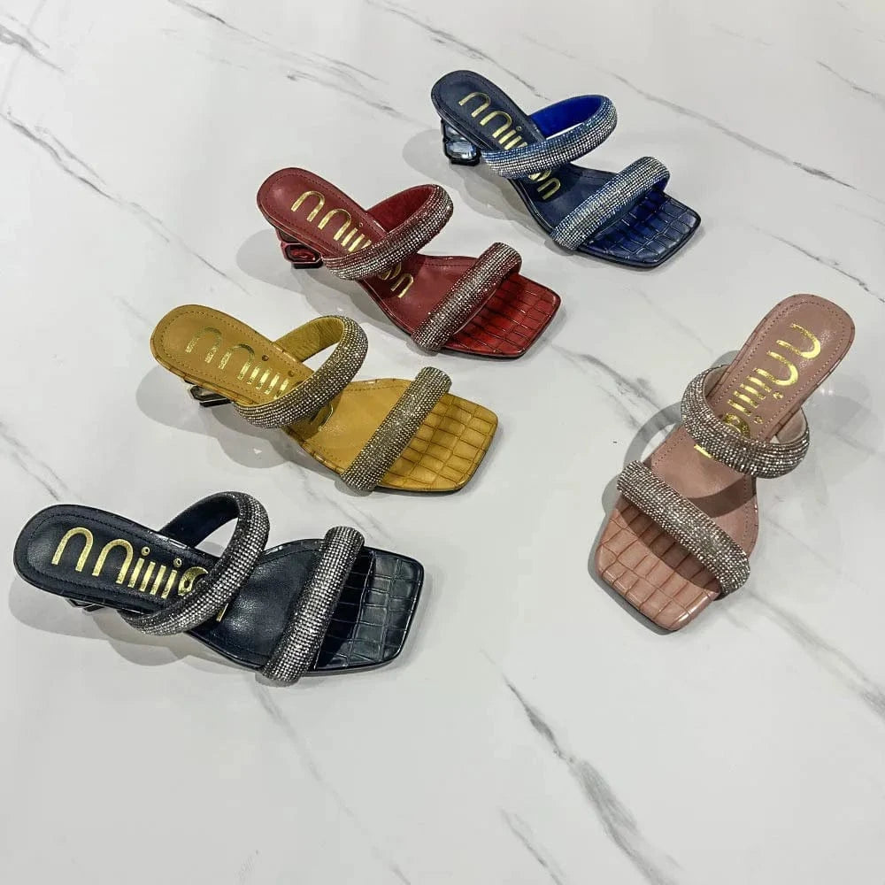 Dropshipping Custom Logo Sexy Style Women's Rhinestone Heeled Sandals High Heels Anti-Slippery Height Increasing Summer Slides
