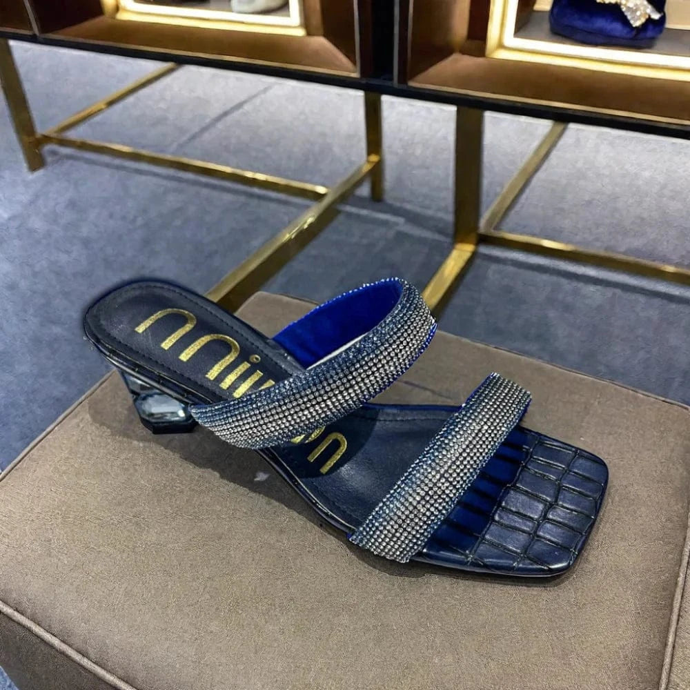 Dropshipping Custom Logo Sexy Style Women's Rhinestone Heeled Sandals High Heels Anti-Slippery Height Increasing Summer Slides