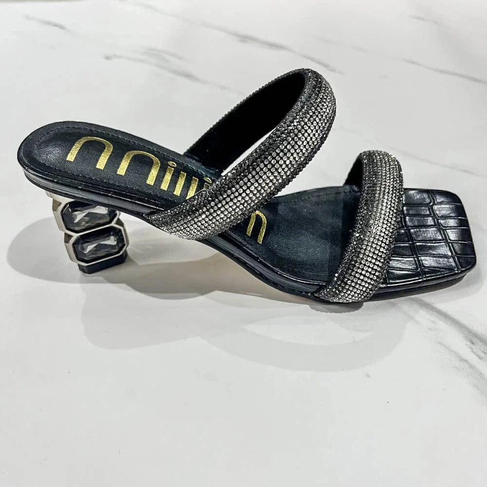 Dropshipping Custom Logo Sexy Style Women's Rhinestone Heeled Sandals High Heels Anti-Slippery Height Increasing Summer Slides