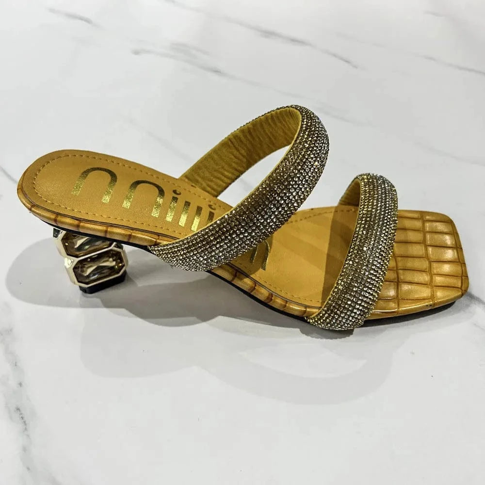 Dropshipping Custom Logo Sexy Style Women's Rhinestone Heeled Sandals High Heels Anti-Slippery Height Increasing Summer Slides