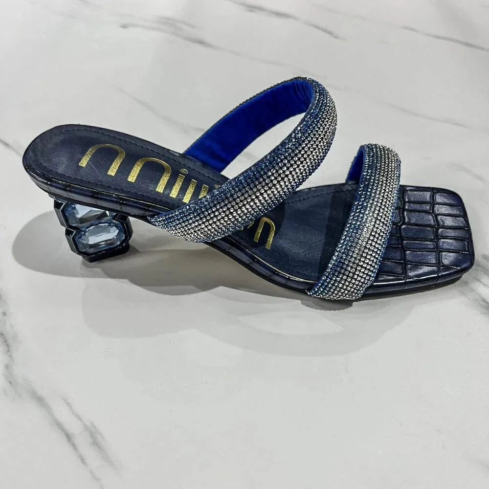 Dropshipping Custom Logo Sexy Style Women's Rhinestone Heeled Sandals High Heels Anti-Slippery Height Increasing Summer Slides