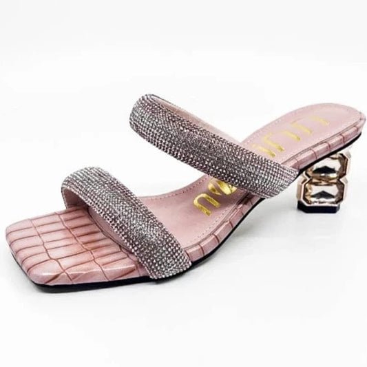 Dropshipping Custom Logo Sexy Style Women's Rhinestone Heeled Sandals High Heels Anti-Slippery Height Increasing Summer Slides