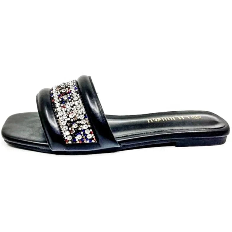 Dropshipping Custom Logo Soft Flat Slippers Women Outdoor Fashion Design Rhinestone Beach Slides Slippers