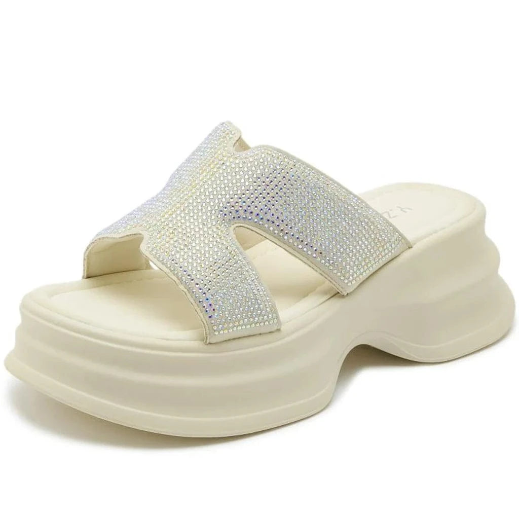 Dropshipping Custom Logo Summer New Rhinestone Slippers Breathable Comfortable Ladies Wedges Sandals