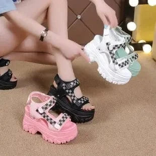 Dropshipping Custom Logo Summer Women's Fashion Strappy Platform Chunky Wedge Heel Sandals Womens Rhinestone Sandals