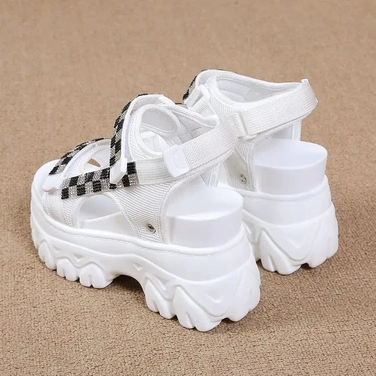 Dropshipping Custom Logo Summer Women's Fashion Strappy Platform Chunky Wedge Heel Sandals Womens Rhinestone Sandals