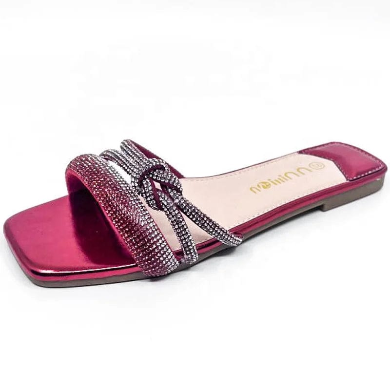 Dropshipping Custom Logo Summer Women`s Flat Beach Slippers Outdoor Comfortable Fashion Rhinestone Slides