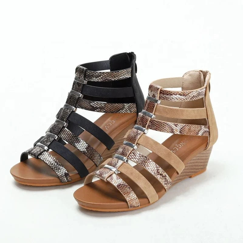 Dropshipping Custom Logo Women's Summer Roman Sandals Wedge Heel Breathable High-Top Zipper Design High Platform Shoes
