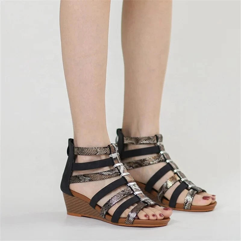 Dropshipping Custom Logo Women's Summer Roman Sandals Wedge Heel Breathable High-Top Zipper Design High Platform Shoes