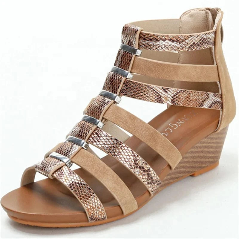 Dropshipping Custom Logo Women's Summer Roman Sandals Wedge Heel Breathable High-Top Zipper Design High Platform Shoes