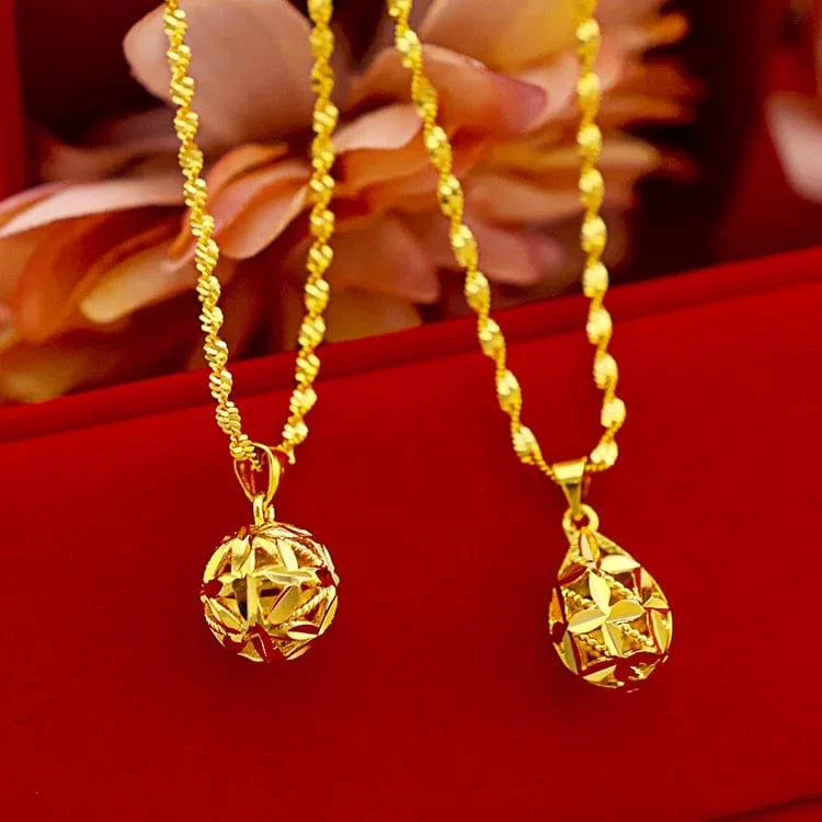 Dropshipping Fashion Gold Necklace Women's Wedding Jewelry Round Droplet Chain Pendant Necklace Gold Statement Jewelry Gifts