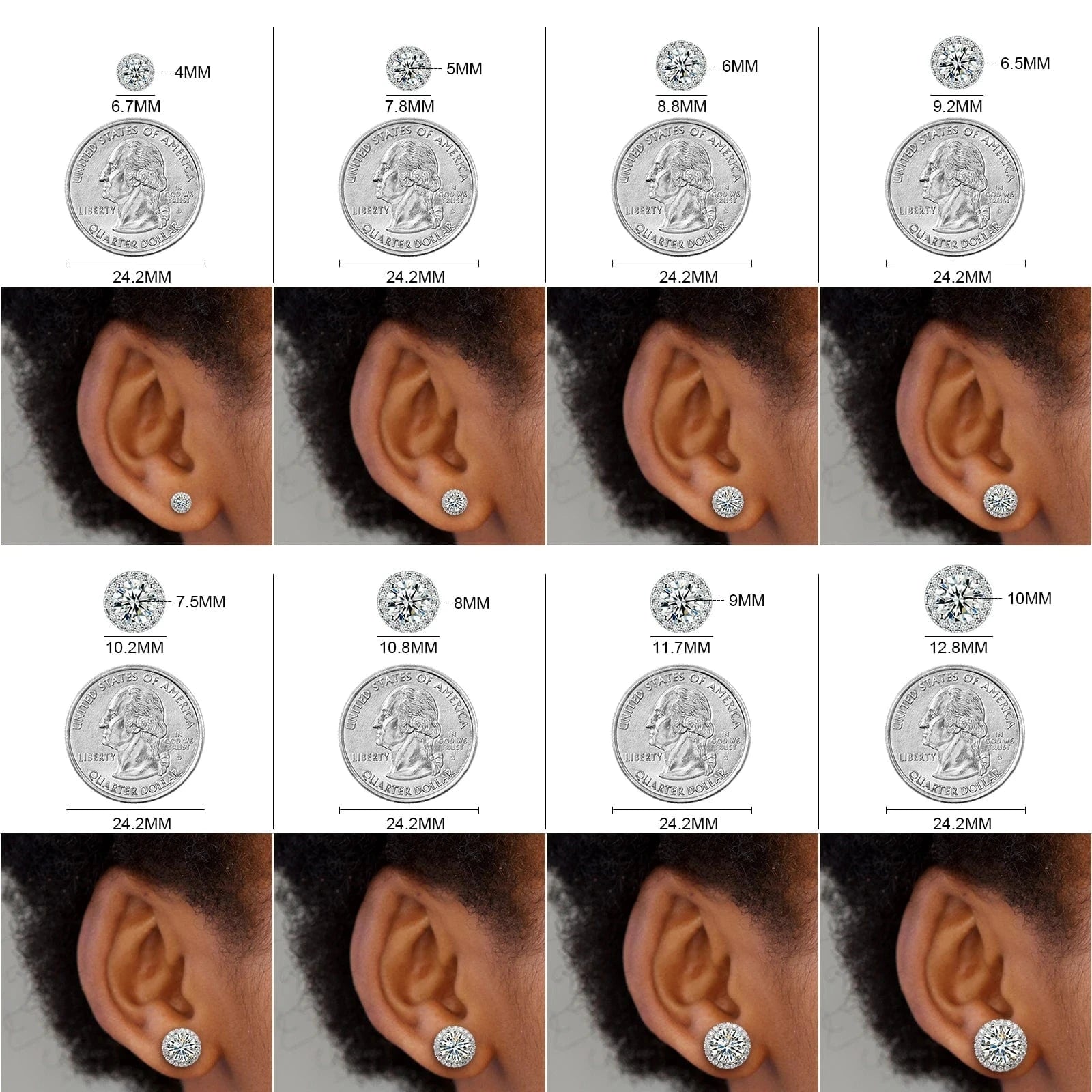 Dropshipping Luxury Fine Jewelry Fashion Mens 3mm-10mm Iced Out Gold Plated 925 Silver VVS Moissanite Diamond Halo Stud Earrings
