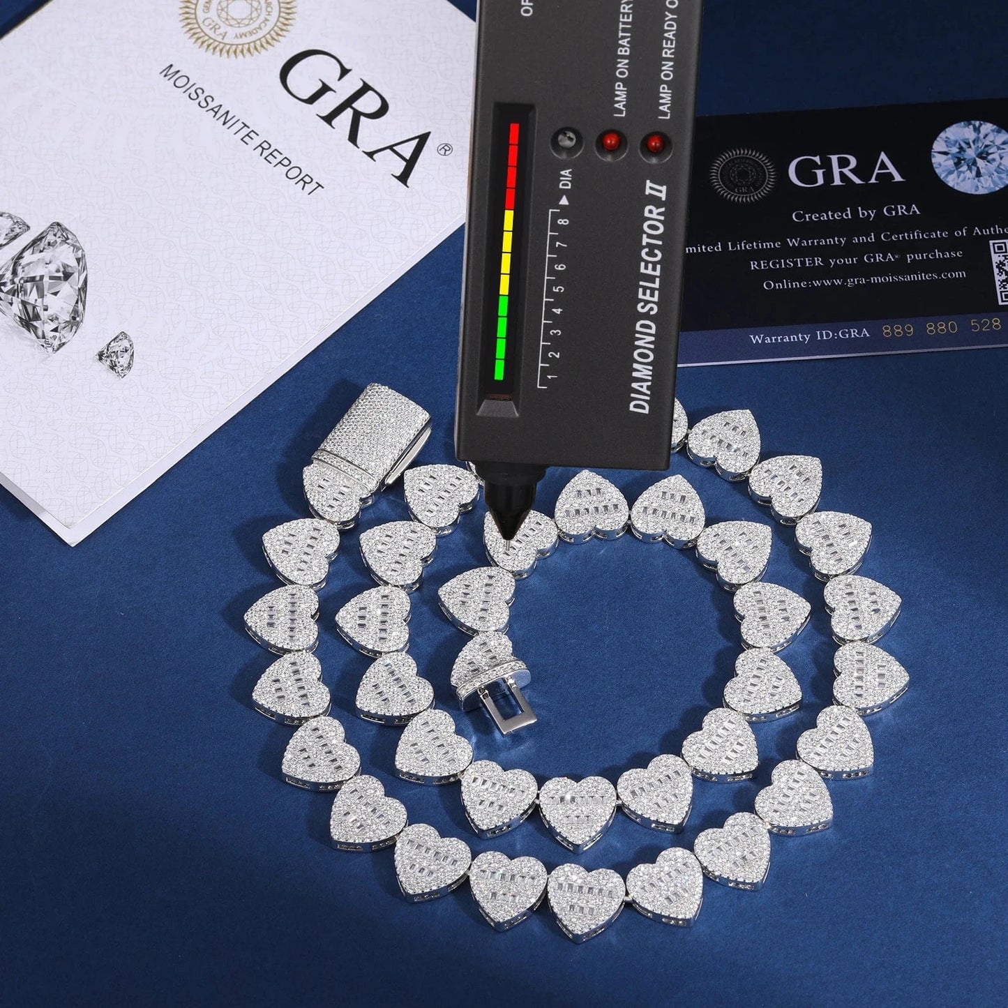 Dropshipping Luxury Hip Hop Jewelry 13mm 925 Sterling Silver VVS Moissanite Diamond Iced Out Heart Shape Tennis Chain Necklace