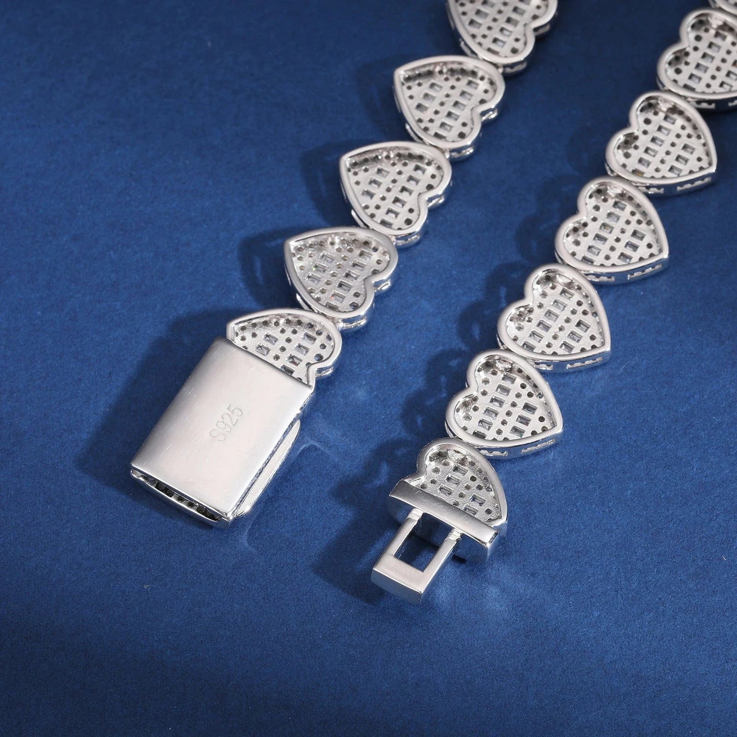 Dropshipping Luxury Hip Hop Jewelry 13mm 925 Sterling Silver VVS Moissanite Diamond Iced Out Heart Shape Tennis Chain Necklace