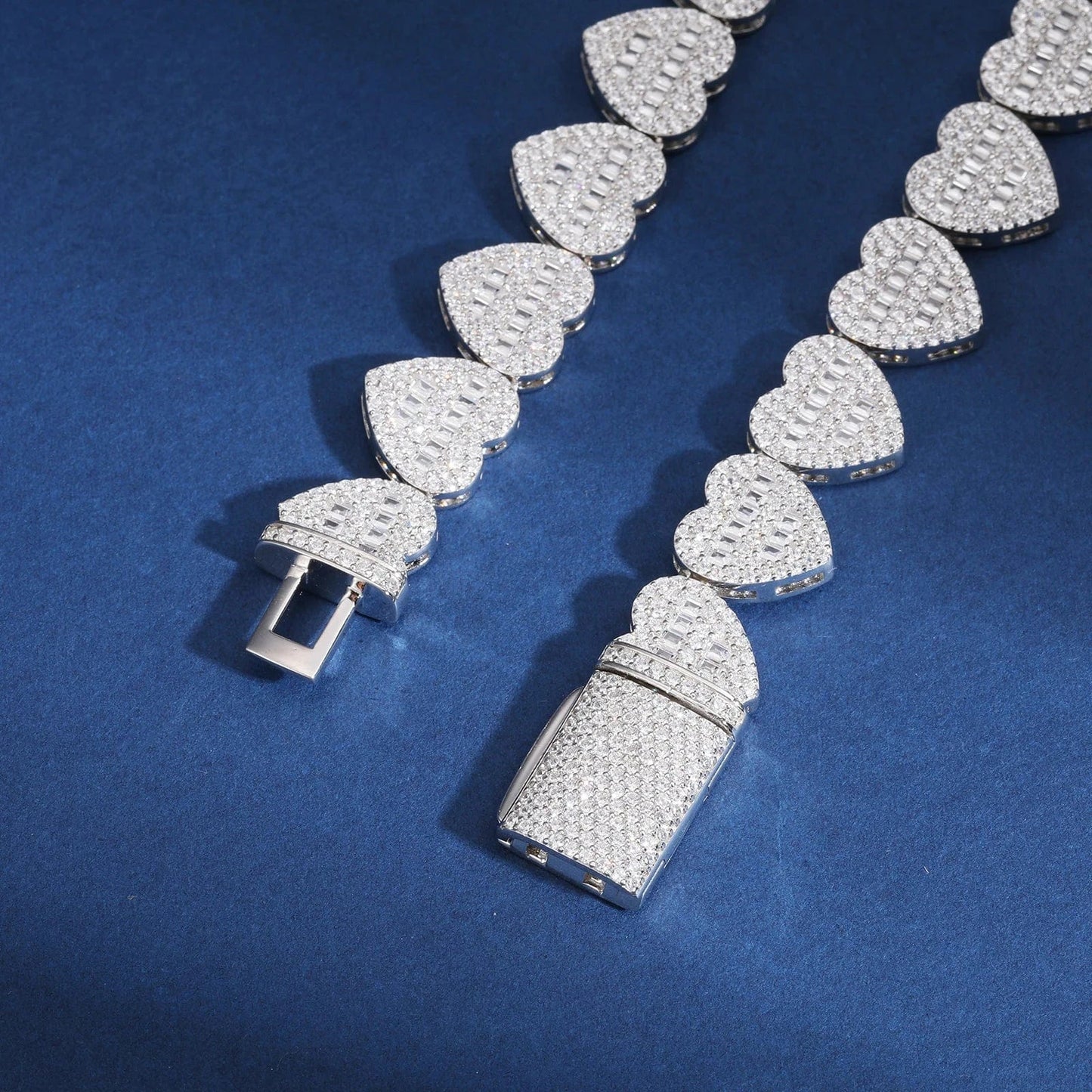 Dropshipping Luxury Hip Hop Jewelry 13mm 925 Sterling Silver VVS Moissanite Diamond Iced Out Heart Shape Tennis Chain Necklace